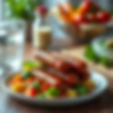 A healthy dish featuring Hillshire mini sausages complemented by fresh vegetables