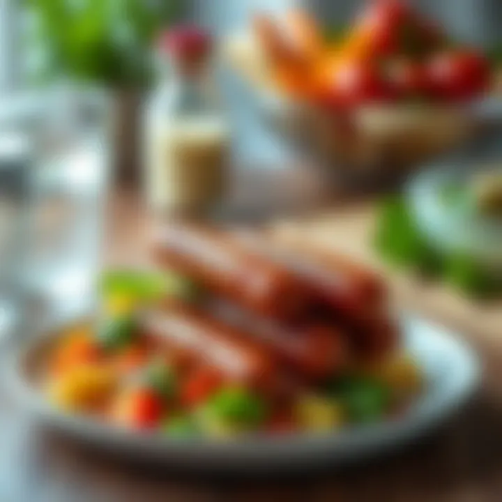 A healthy dish featuring Hillshire mini sausages complemented by fresh vegetables