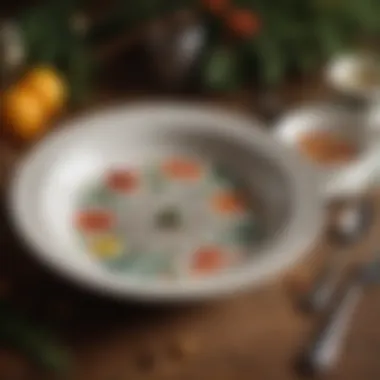 Close-up of beautifully crafted ceramic dinnerware featuring seasonal motifs