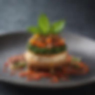 Culinary Artistry in Plant-Based Cuisine Intricate plating of a gourmet vegan dish emphasizing culinary artistry