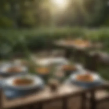 Nature-Inspired Vegan Dining Experience A serene outdoor setting showcasing a vegan meal with natural elements