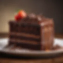 Deliciously rich chocolate cake slice on a plate