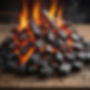 Proper Arrangement of Charcoal for Ignition Charcoal arranged for ignition