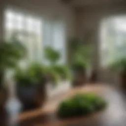 An elegant indoor vegetable garden featuring a variety of leafy greens and herbs in stylish planters