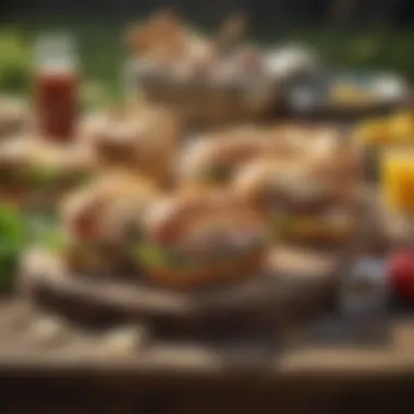 Gourmet Sandwiches for Outdoor Feasting A vibrant picnic spread of gourmet sandwiches on a rustic table