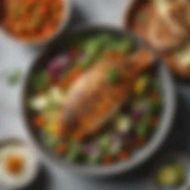 Indian Fusion Grilled Fish A fusion dish combining Indian spices with grilled fish and a fresh salad
