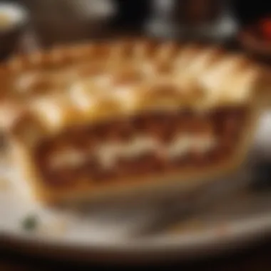 A close-up of a slice of Italian pie, showcasing its flaky crust and rich filling