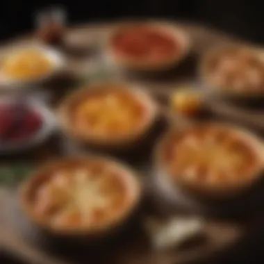 Decorative presentation of various Italian pies on a rustic wooden table