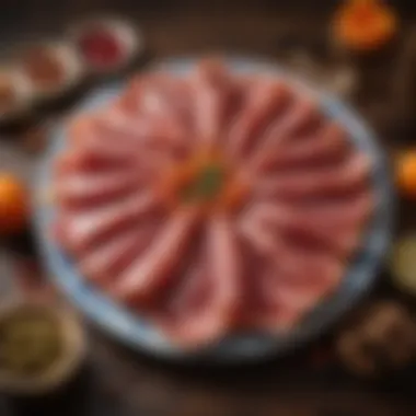 Exquisite Jamón Ibérico Platter A platter of exquisite Jamón Ibérico showcasing its rich marbling