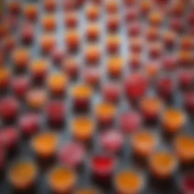 Artfully Arranged Jello Shots Colorful jello shot cups arranged artistically