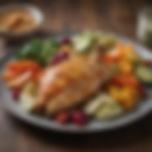 A beautifully plated keto chicken dish with colorful vegetables