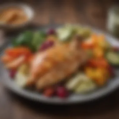 Keto Chicken Platter A beautifully plated keto chicken dish with colorful vegetables