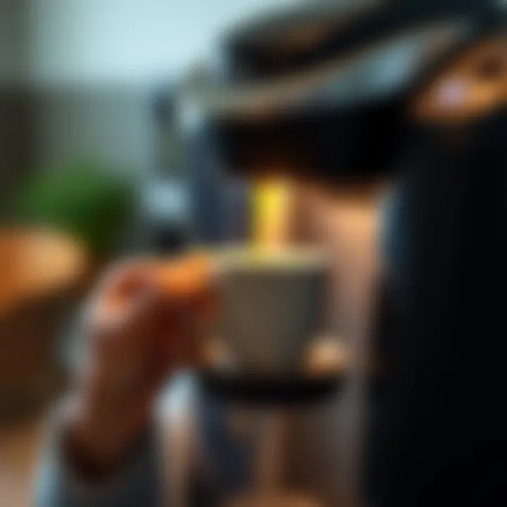 User enjoying a freshly brewed cup of coffee from a Keurig machine