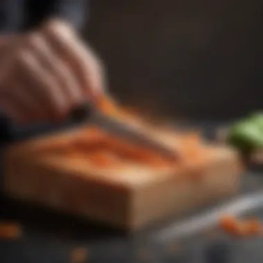 A person demonstrating proper knife techniques on a cutting block