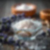 Elegant display of lavender salt in a decorative bowl