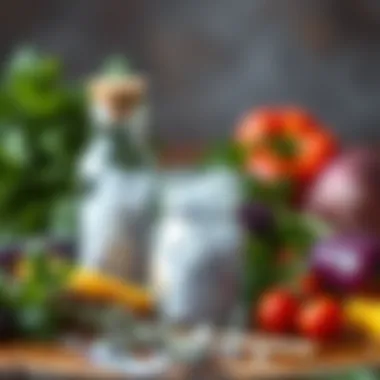 Lavender salt paired with fresh herbs and vegetables