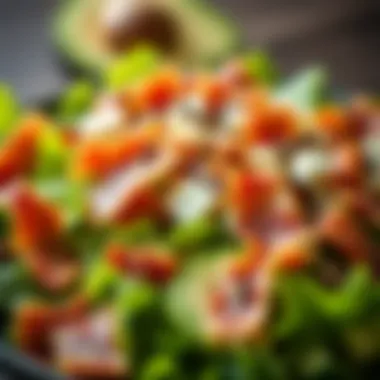 Close-up of a delicious avocado and bacon salad, a staple in LCHF eating