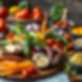 A Colorful LCHF Food Spread A beautiful spread of LCHF foods showcasing vibrant vegetables and healthy fats