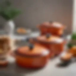 Elegant Le Creuset ceramic cookware displayed