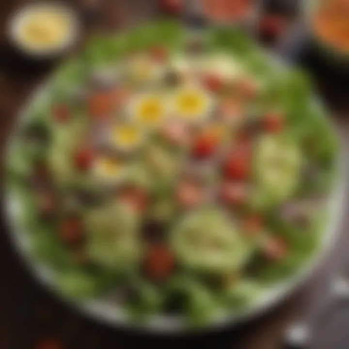 A colorful salad with lettuce as the main ingredient, garnished with healthy toppings