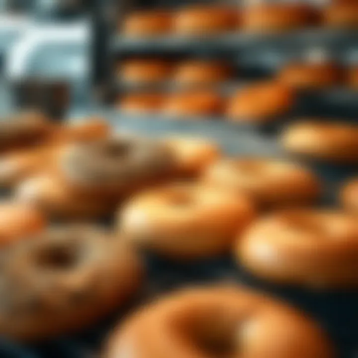 Display of Freshly Baked Bagels Freshly baked bagels on display