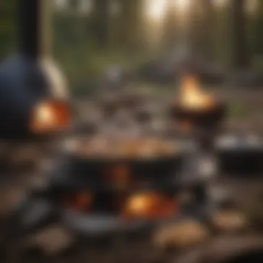 Lodge Dutch Ovens by the Campfire Showcasing Lodge Dutch ovens in a campfire setting