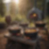 Different sizes of Lodge Dutch ovens displayed outdoors