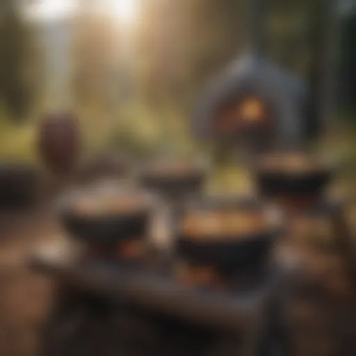 Different sizes of Lodge Dutch ovens displayed outdoors