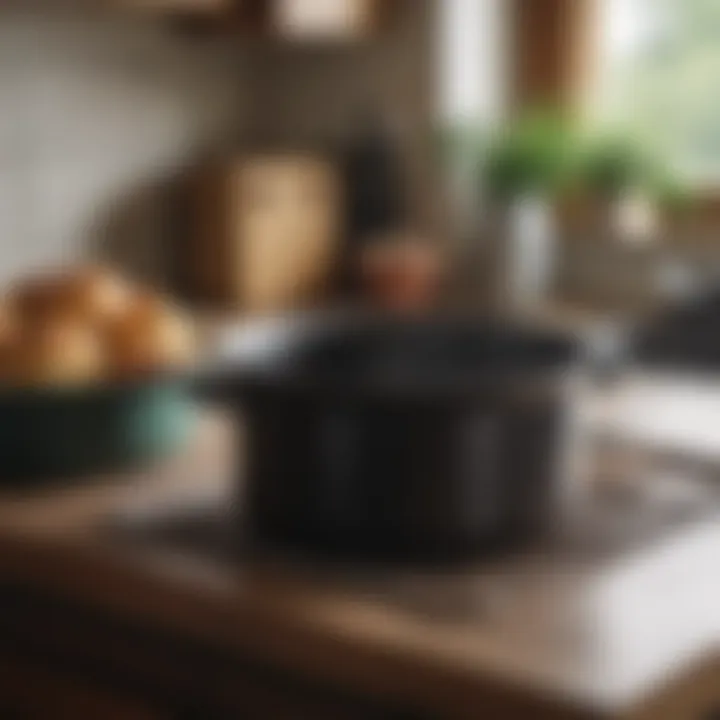 A well-maintained Lodge enamel cast iron pot on a kitchen counter