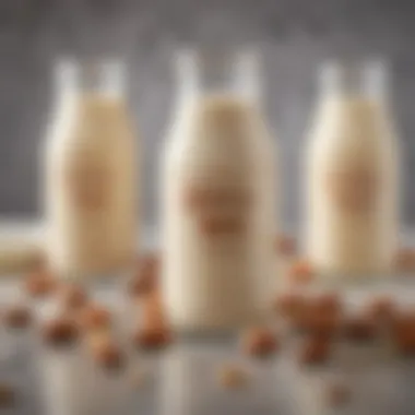 A selection of flavored almond milk options with toppings.