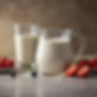 Fresh milk in a glass measuring jug ready for yogurt preparation.