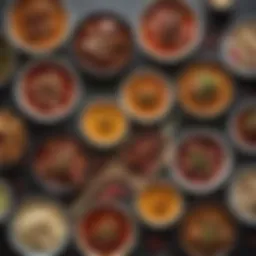 A vibrant assortment of marinades in small bowls