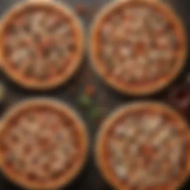 A close-up of a variety of pizzas showcasing menu diversity
