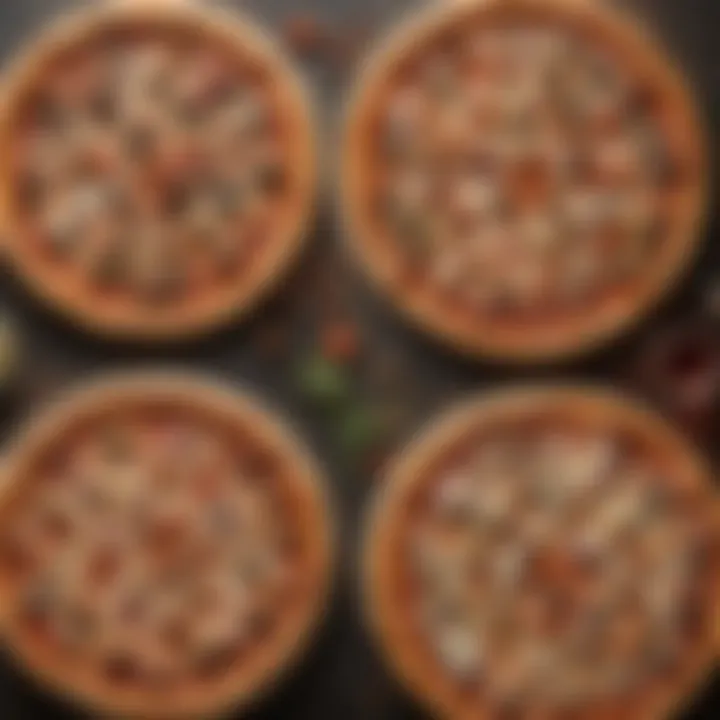 A close-up of a variety of pizzas showcasing menu diversity