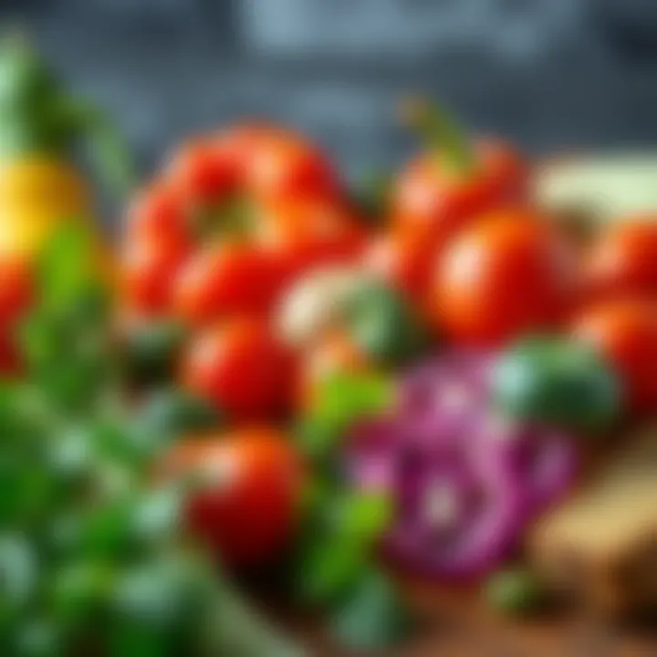 Close-up view of fresh ingredients showcasing vibrant colors and textures
