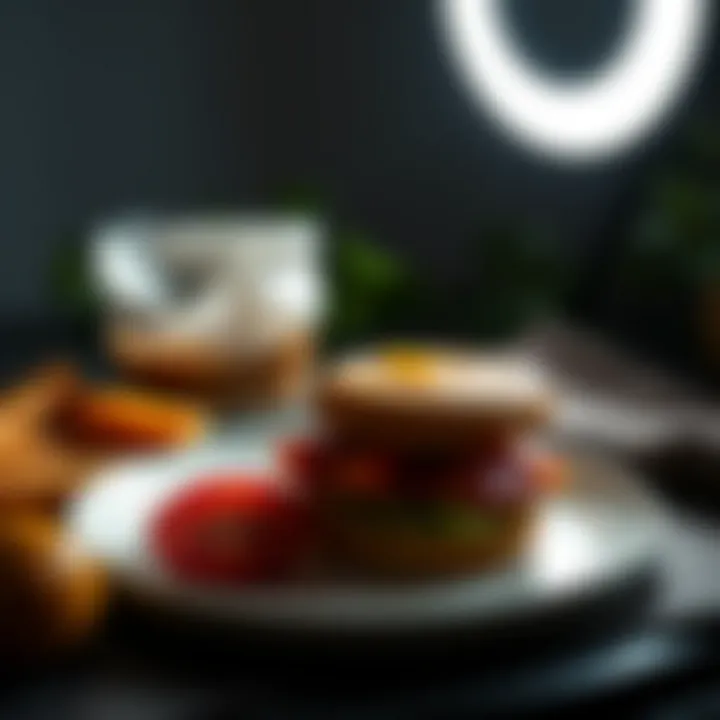 Mood setting with a ring light creating soft shadows around food elements