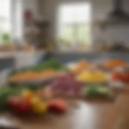 A vibrant array of fresh ingredients on a kitchen counter