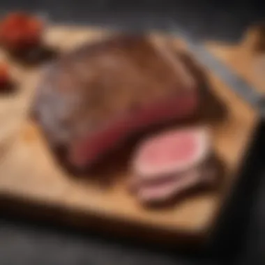 Resting rib eye steak on a cutting board