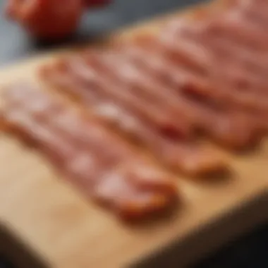 Different thicknesses of bacon on a cutting board