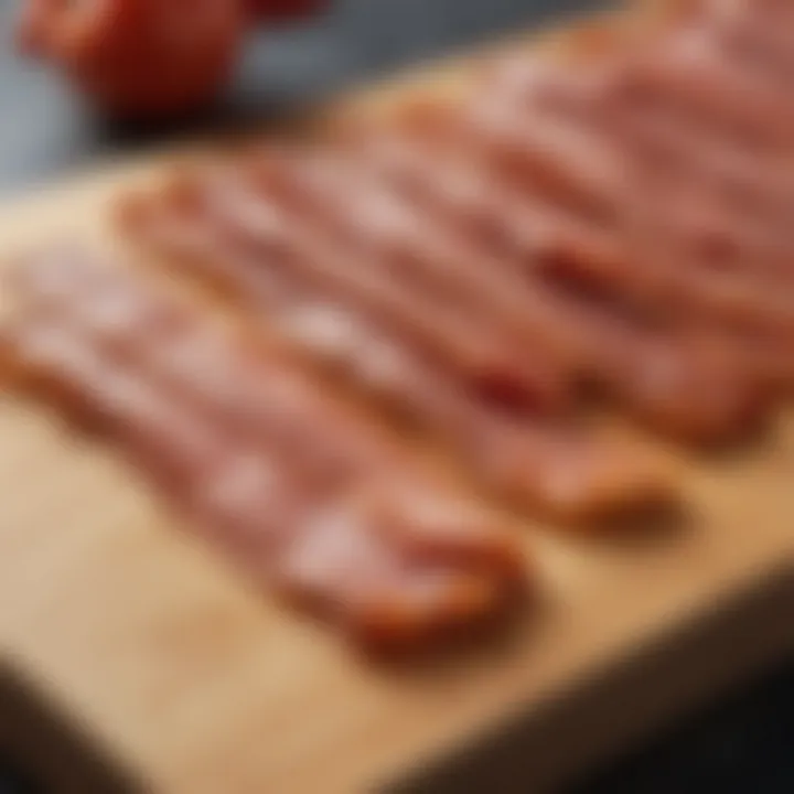 Different thicknesses of bacon on a cutting board