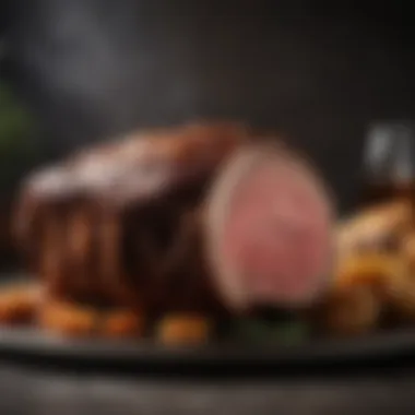 Culinary Triumph: The Perfectly Cooked Rib Roast A perfectly cooked standing rib roast, showcasing a golden crust