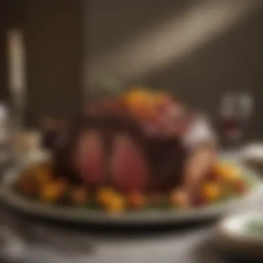 Dining Delight: The Rib Roast Centerpiece A table elegantly set with a standing rib roast as the centerpiece