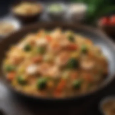 Versatile Fried Rice Ingredients An array of diverse ingredients like tofu, shrimp, and vegetables, showcasing versatility in fried rice recipes.