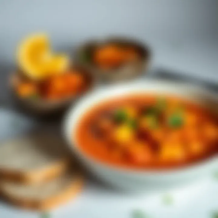 Plated Thai Red Curry A beautifully plated dish of Thai red curry garnished with herbs