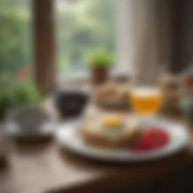 Mindful Breakfast Experience A serene breakfast setting with fresh ingredients and herbal tea