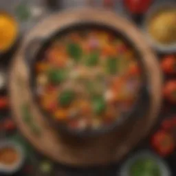 A vibrant array of vegetables and grains combined in a striking one-pot dish