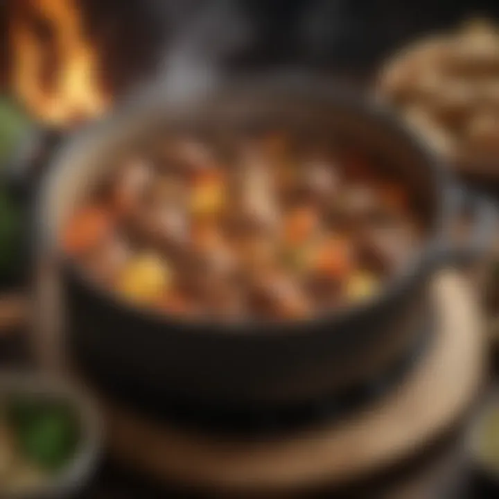 A close-up of a steaming one-pot meal exuding rich flavors and aromas
