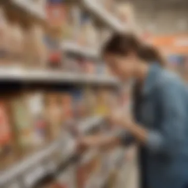 Examining Price Tags for Savings A shopper examining a price tag on a product