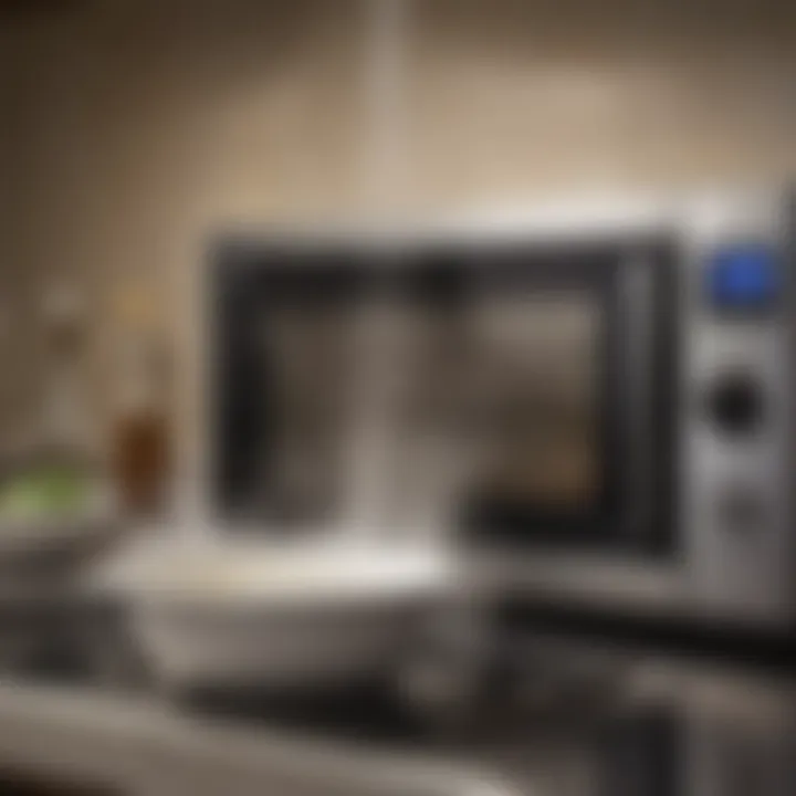 Demonstrating a microwave cleaning technique with a bowl of water