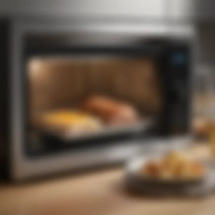 A modern kitchen showcasing a microwave and frozen meal packaging